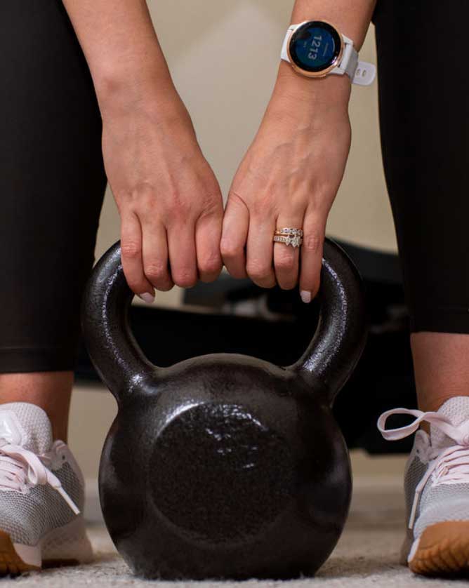 Megan working on fitness with kettlebell